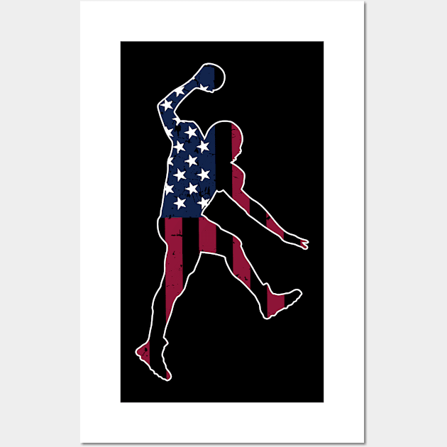 American Football Player USA Flag Gift Wall Art by Foxxy Merch